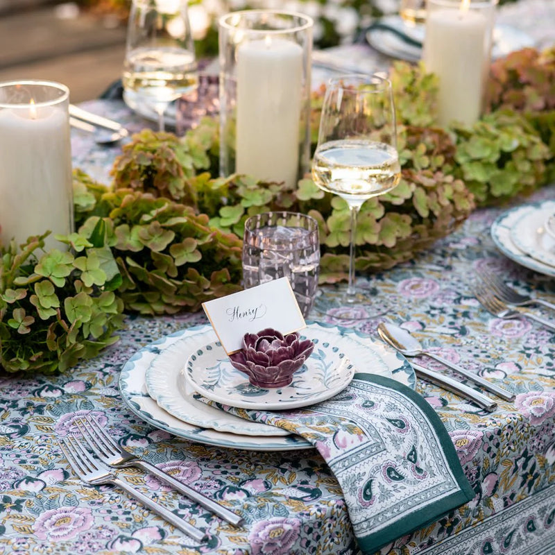 Pomegranate Garden Teal & Lilac 90" Round Tablecloth