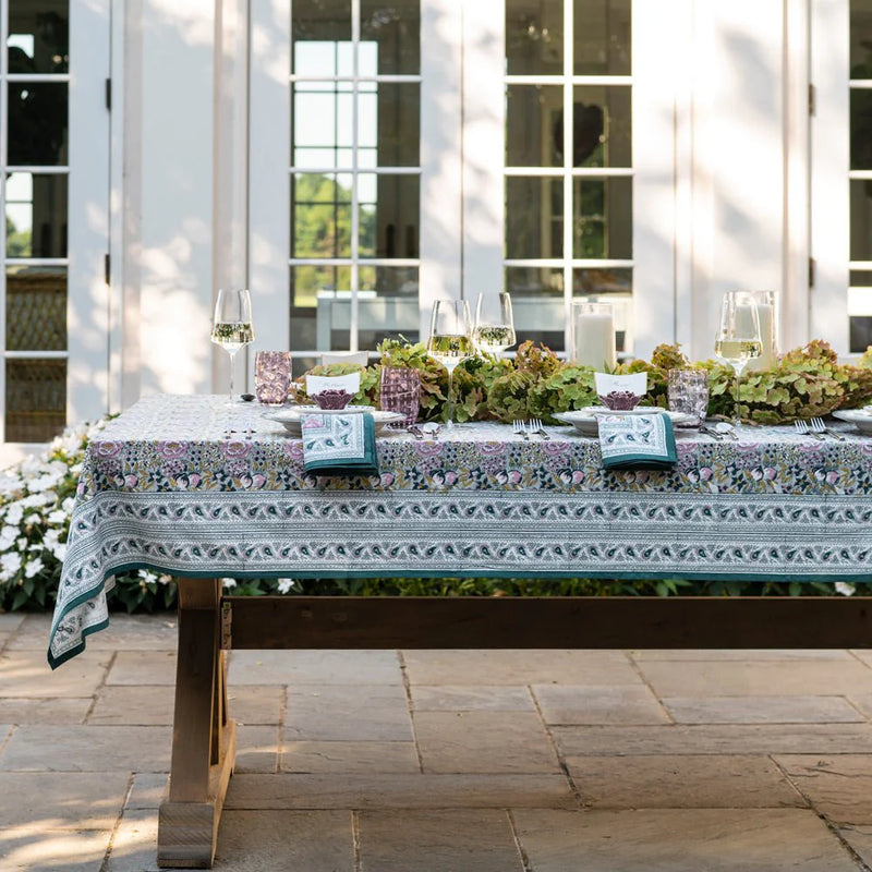 Pomegranate Garden Teal & Lilac 90" Round Tablecloth