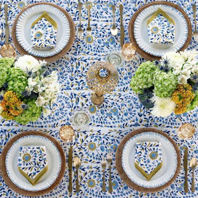 Starflower Blue & Ochre Tablecloth (90 Round)