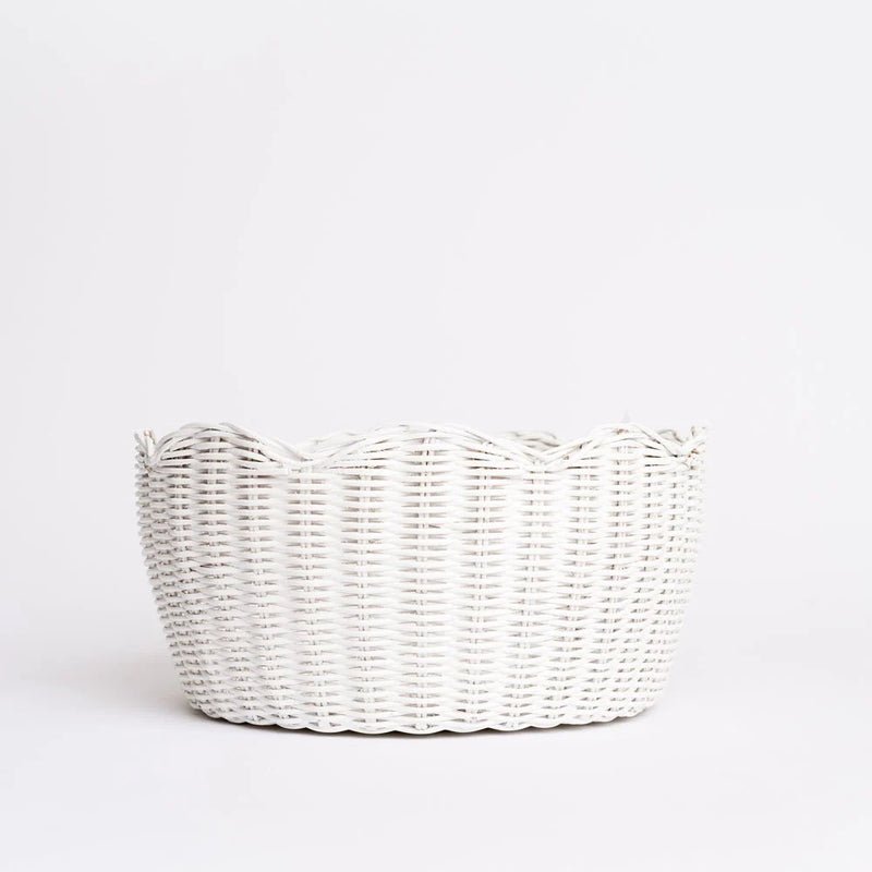 White Wicker Scalloped Nesting Bowls