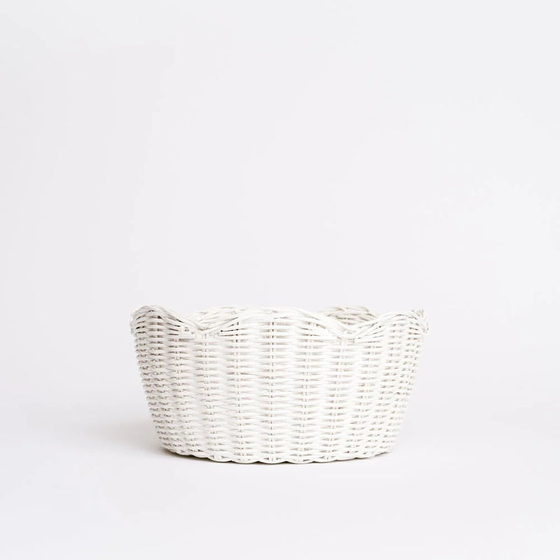 White Wicker Scalloped Nesting Bowls