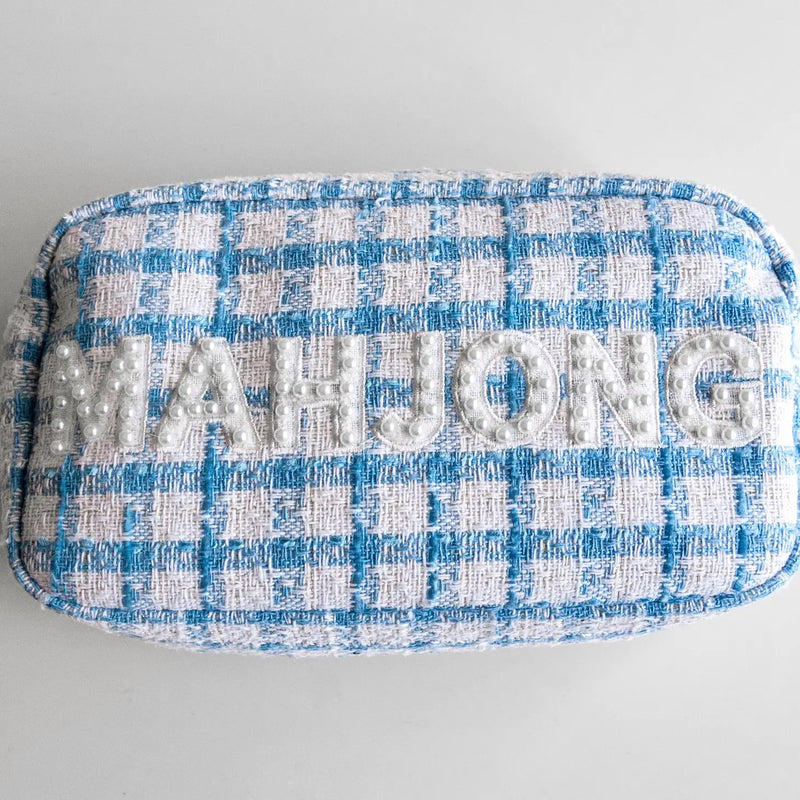 Baby Blue Tweed Mahjong Bag
