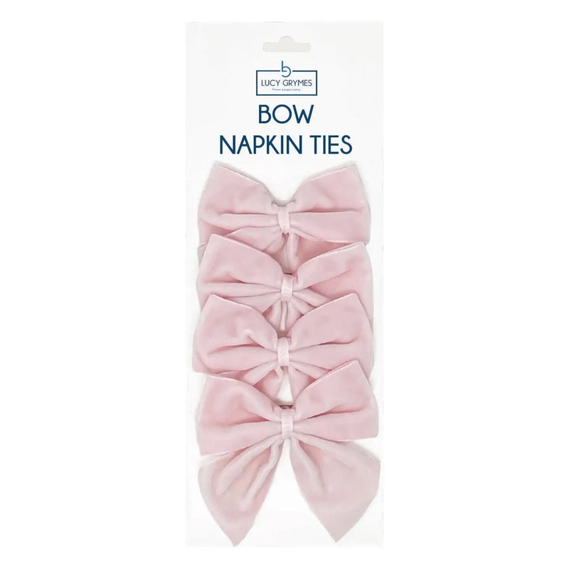 Light Pink Velvet Bow Napkin Ties Set of 4
