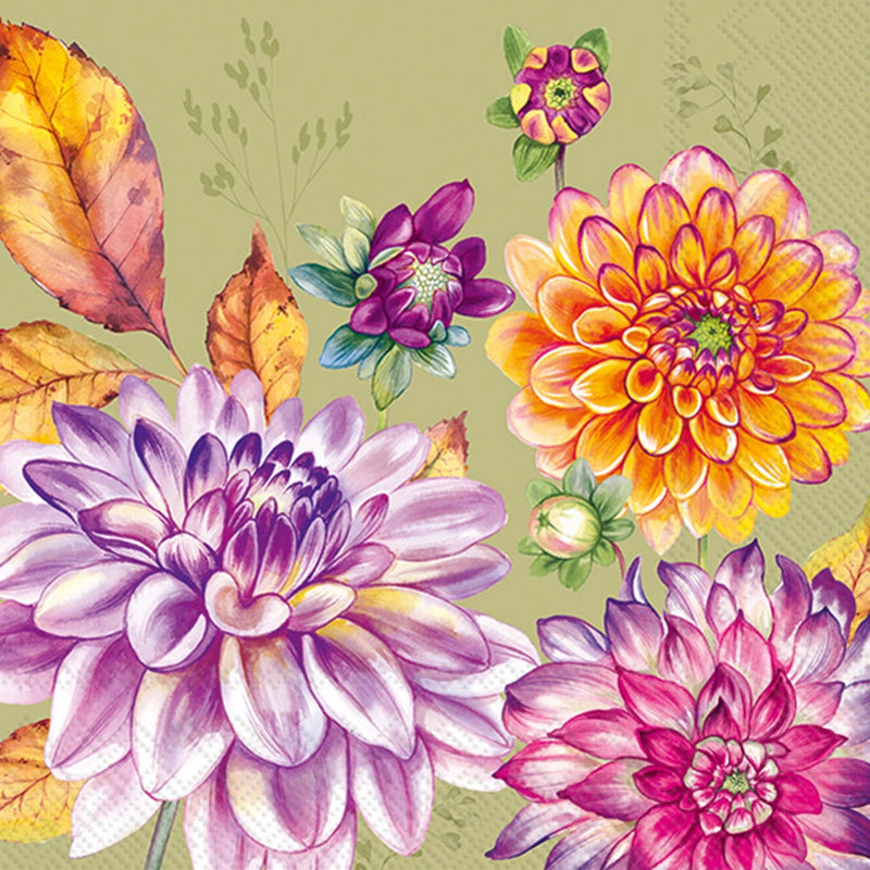Dahlina Green Fall Paper Cocktail Napkins
