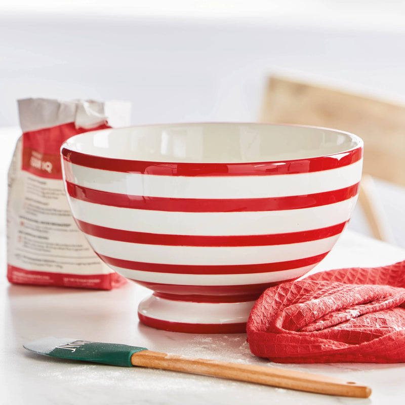 Red Stripe Pedestal Bowl