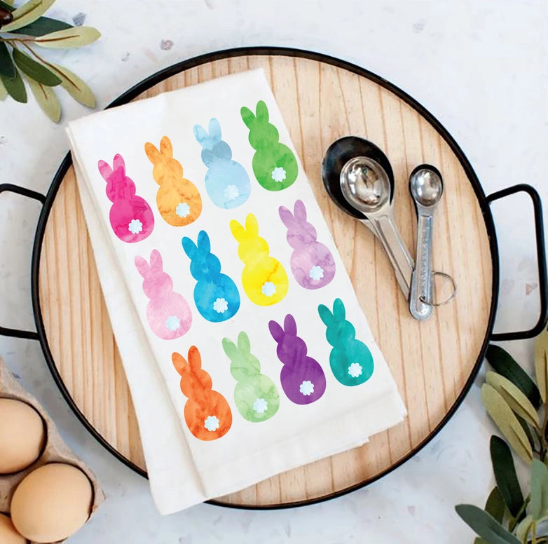 Easter Colorful Bunny Peeps Tea Towel