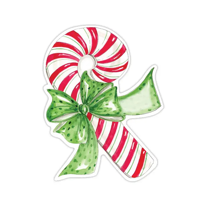 Red Green Striped Candy Cane with Green Bow Die-Cut Accents
