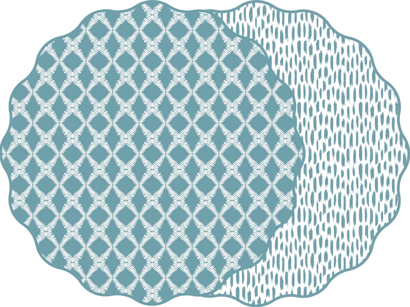 Blue Trellis Double Sided Scallop Placemat
