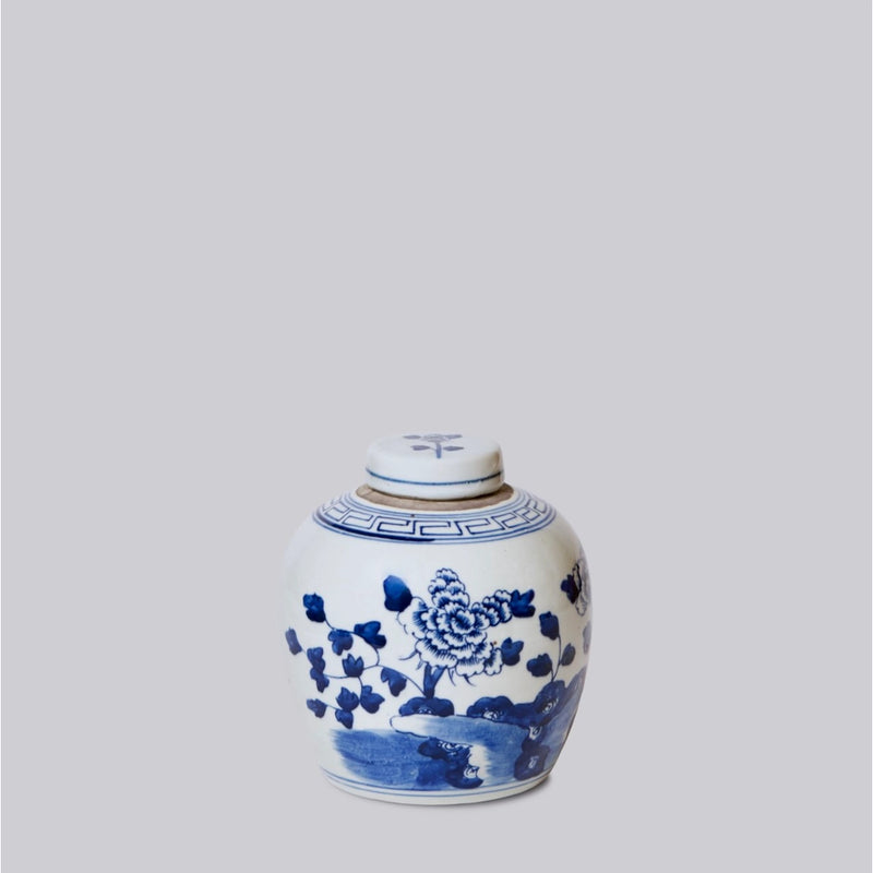 Blue & White Porcelain Peony Lidded Jar