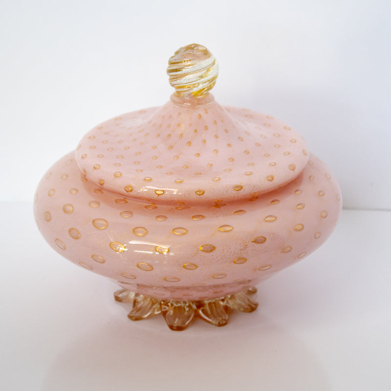 Large Pink/Gold Barbini Murano Candy Box