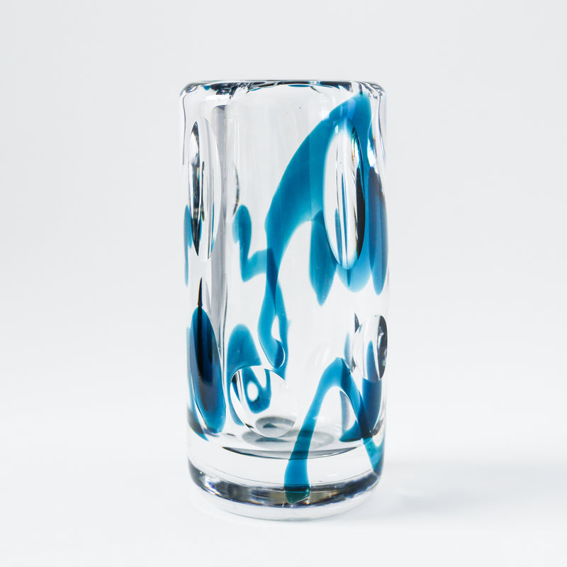 Vicke Lindstrand for Kosta, Clear Vase w/ Blue Decor - 1960&