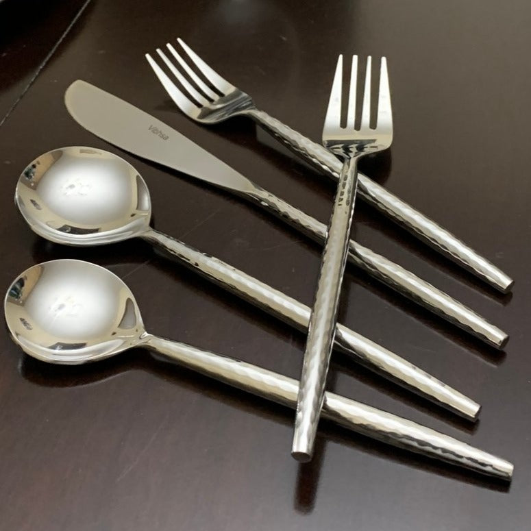 Silver 20pc Hammered Stainless Steel Flatware Set