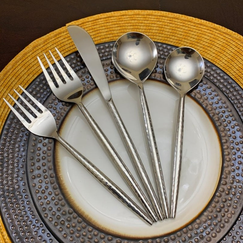 Silver 20pc Hammered Stainless Steel Flatware Set