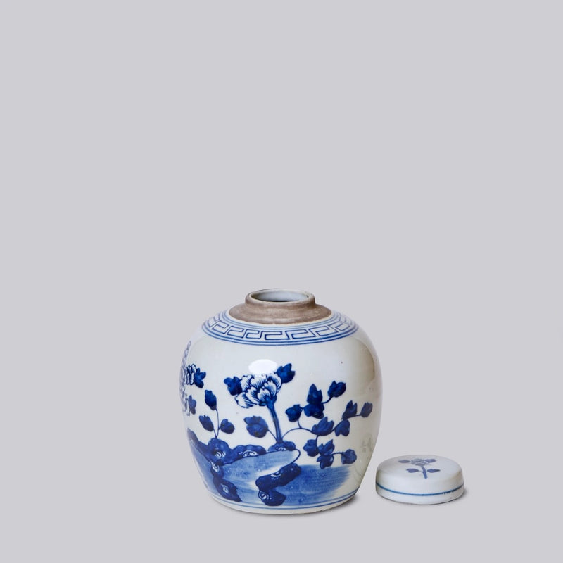 Blue & White Porcelain Peony Lidded Jar